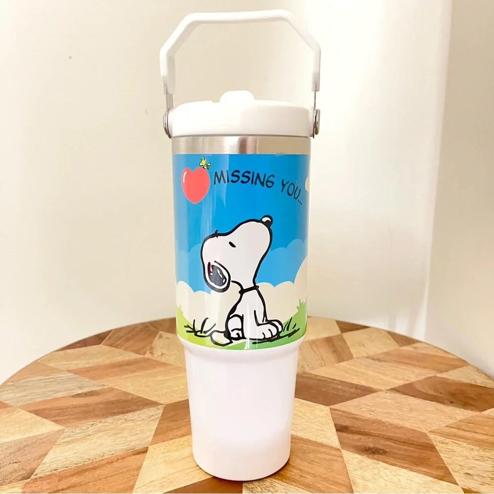 Snoopy 30oz Tumbler Flip Straw with handle. 30 oz cups Birthday gift for her.